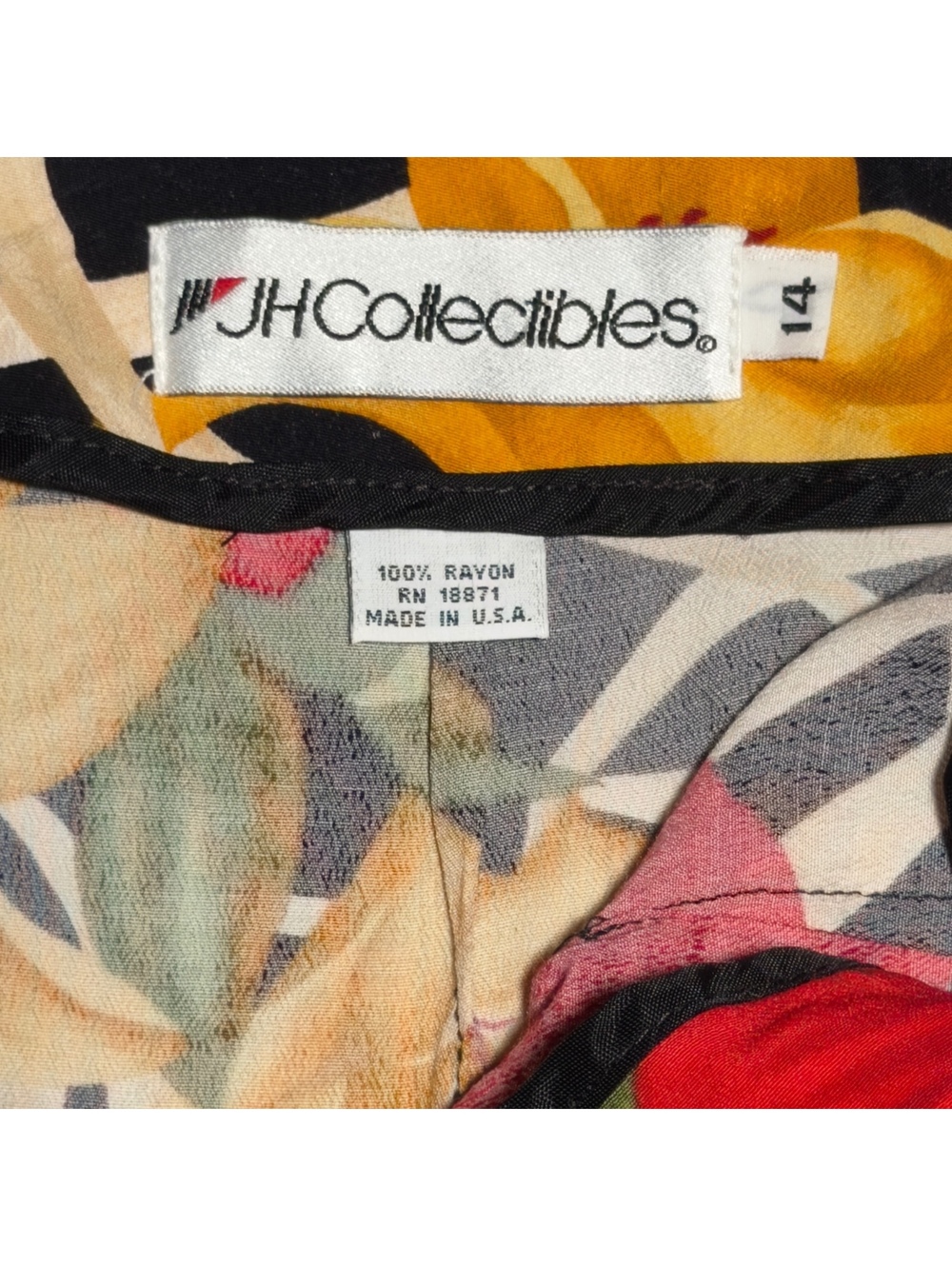 Vintage JH Collectibles Floral Rayon Skirt Size 14 Made In USA - Picture 3 of 3